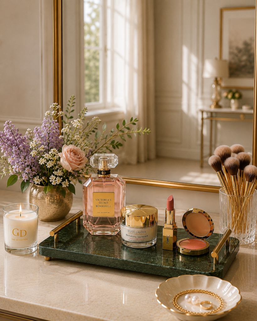 How to Create an Elegant Beauty Vanity tray organization beauty