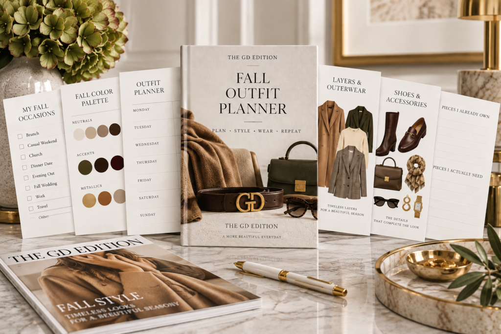 What Should I Wear This Fall? THE GD EDITION Fall Outfit Planner with fall wardrobe planning pages and luxury fashion accessories