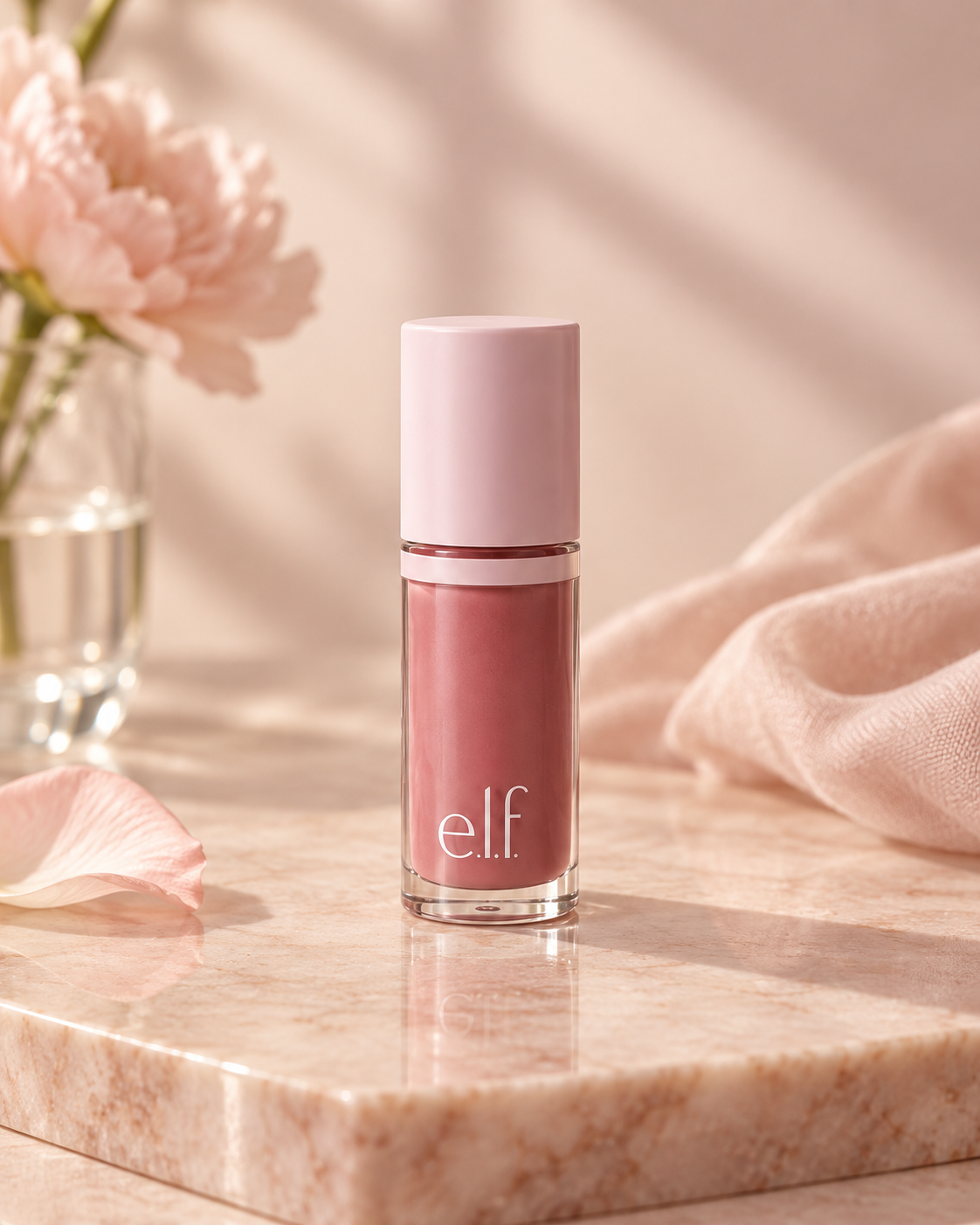e.l.f. Camo Liquid Blush in Dusty Rosé for a soft glam makeup look.
